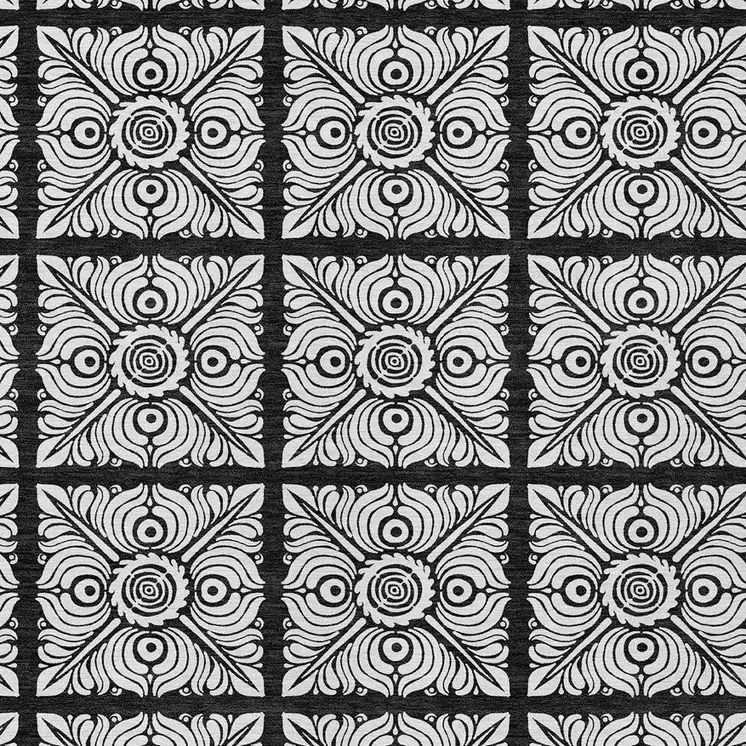 3' X 5' Black Ivory And Gray Medallion Washable Indoor Outdoor Area Rug