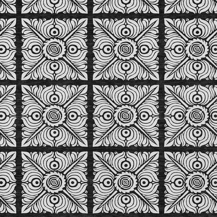 5' X 8' Black Ivory And Gray Medallion Washable Indoor Outdoor Area Rug
