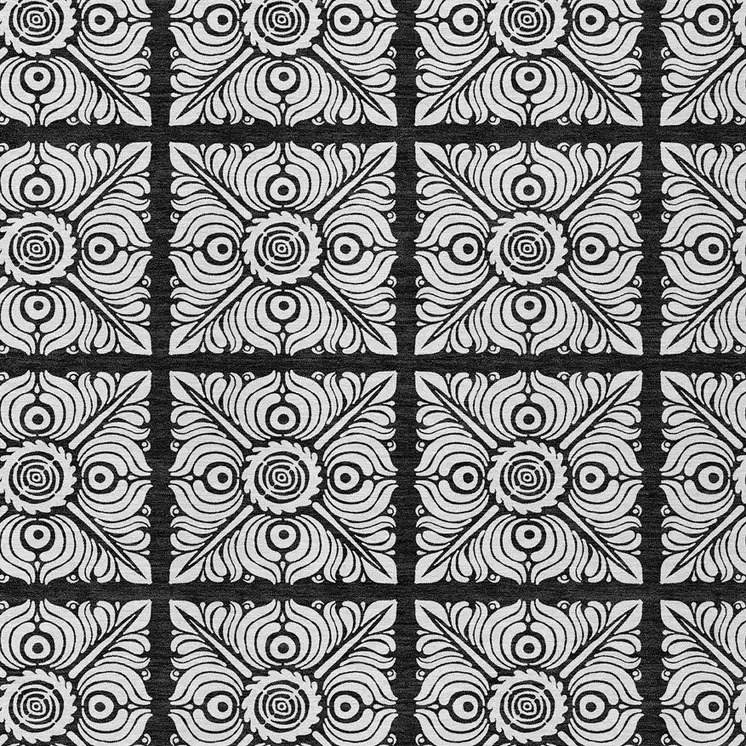 8' X 10' Black Ivory And Gray Medallion Washable Indoor Outdoor Area Rug