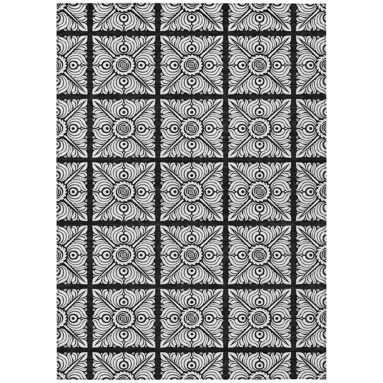 9' X 12' Black Ivory And Gray Medallion Washable Indoor Outdoor Area Rug