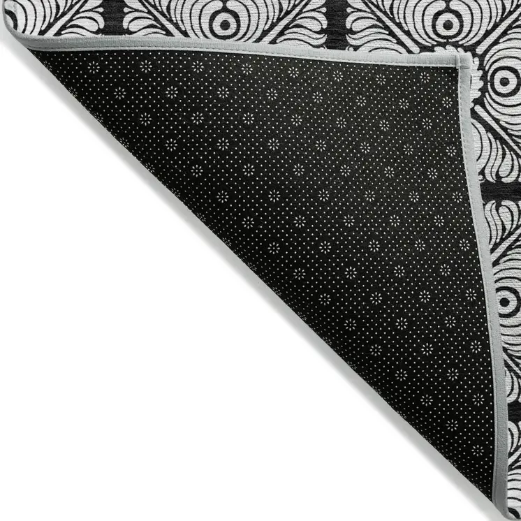 9' X 12' Black Ivory And Gray Medallion Washable Indoor Outdoor Area Rug