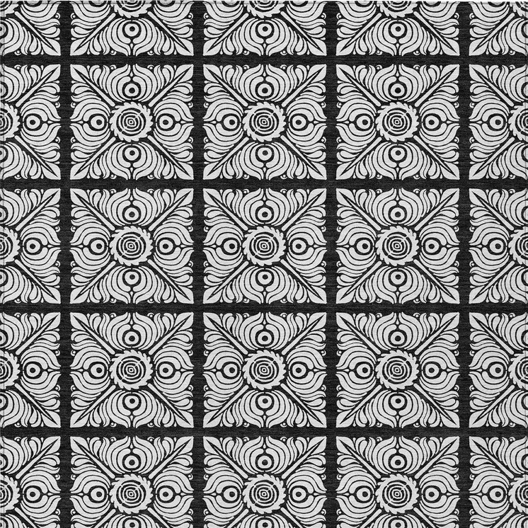 9' X 12' Black Ivory And Gray Medallion Washable Indoor Outdoor Area Rug