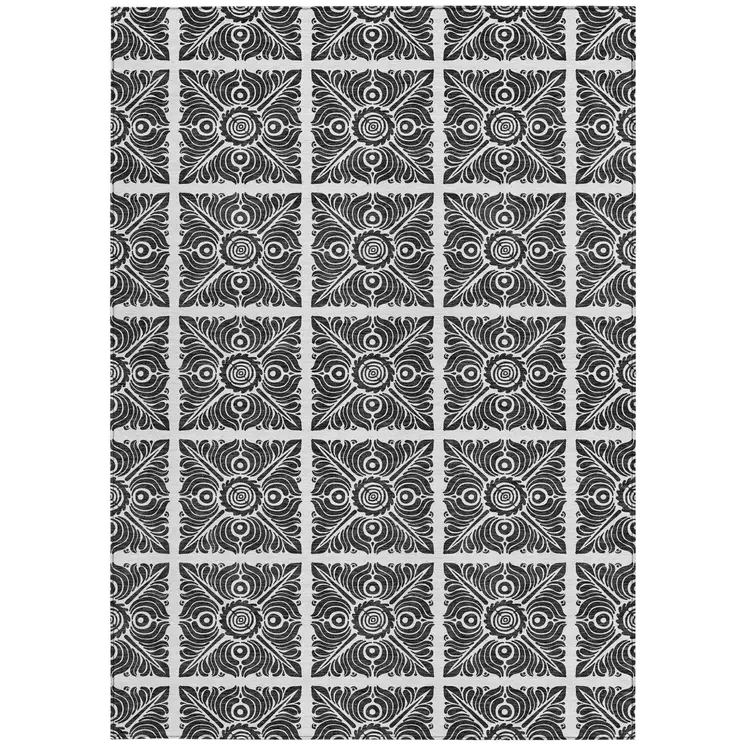 3' X 5' Ivory And Black Medallion Washable Indoor Outdoor Area Rug