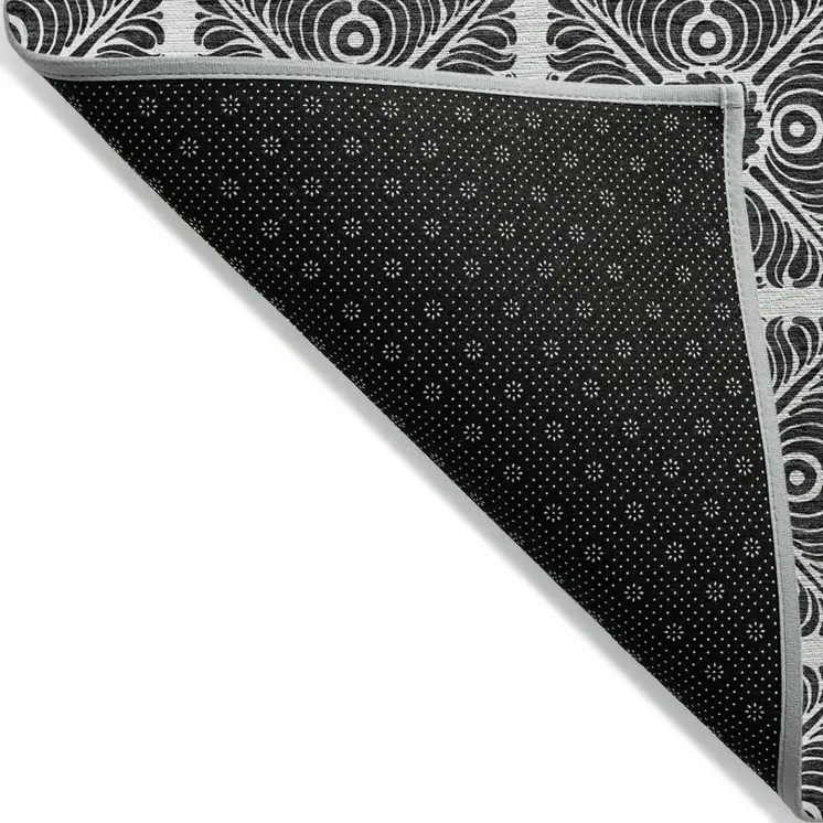 3' X 5' Ivory And Black Medallion Washable Indoor Outdoor Area Rug
