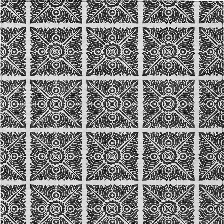 3' X 5' Ivory And Black Medallion Washable Indoor Outdoor Area Rug