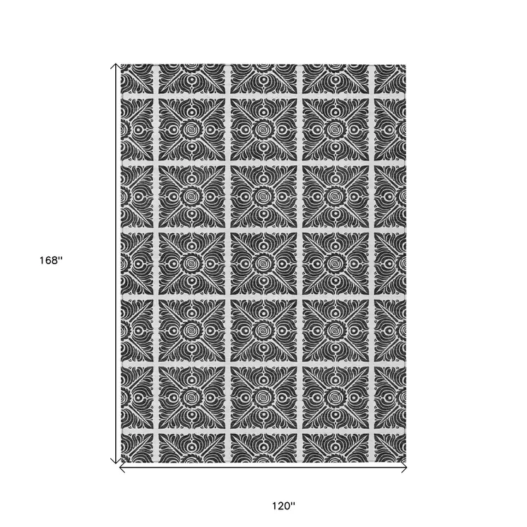 10' X 14' Ivory And Black Medallion Washable Indoor Outdoor Area Rug