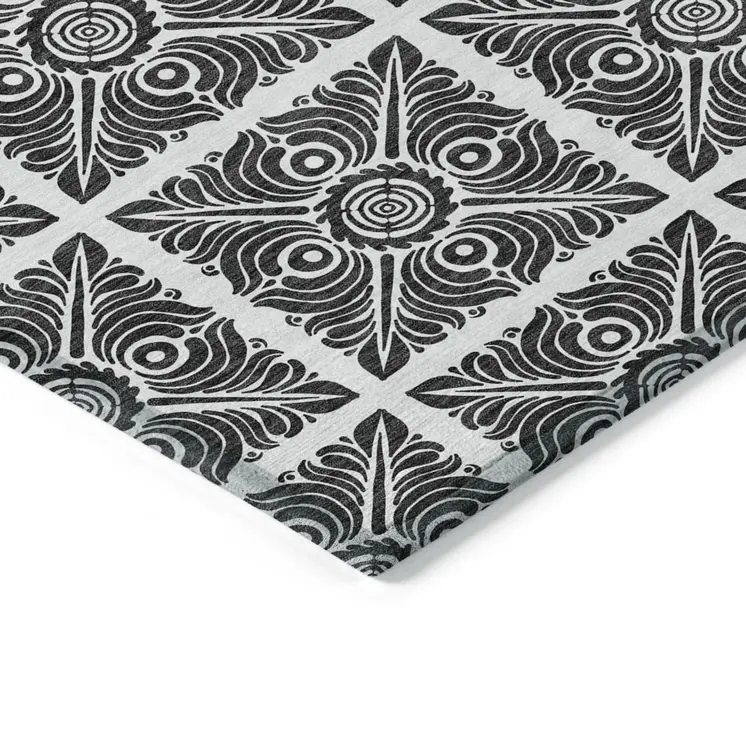 10' X 14' Ivory And Black Medallion Washable Indoor Outdoor Area Rug