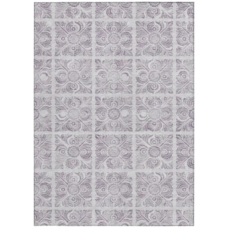 3' X 5' Lavender And Silver Medallion Washable Indoor Outdoor Area Rug