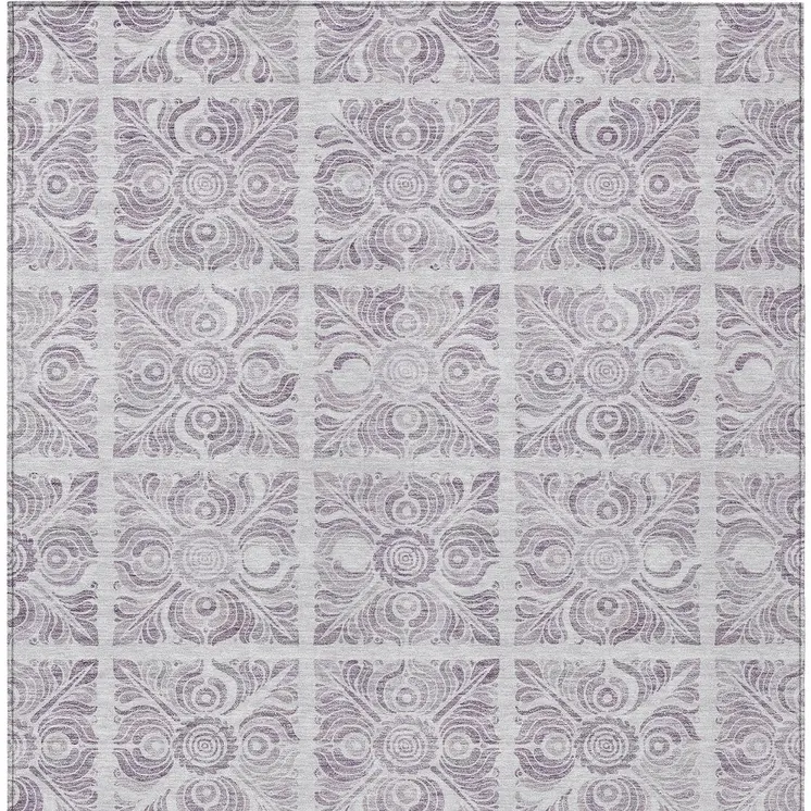 5' X 8' Lavender And Silver Medallion Washable Indoor Outdoor Area Rug