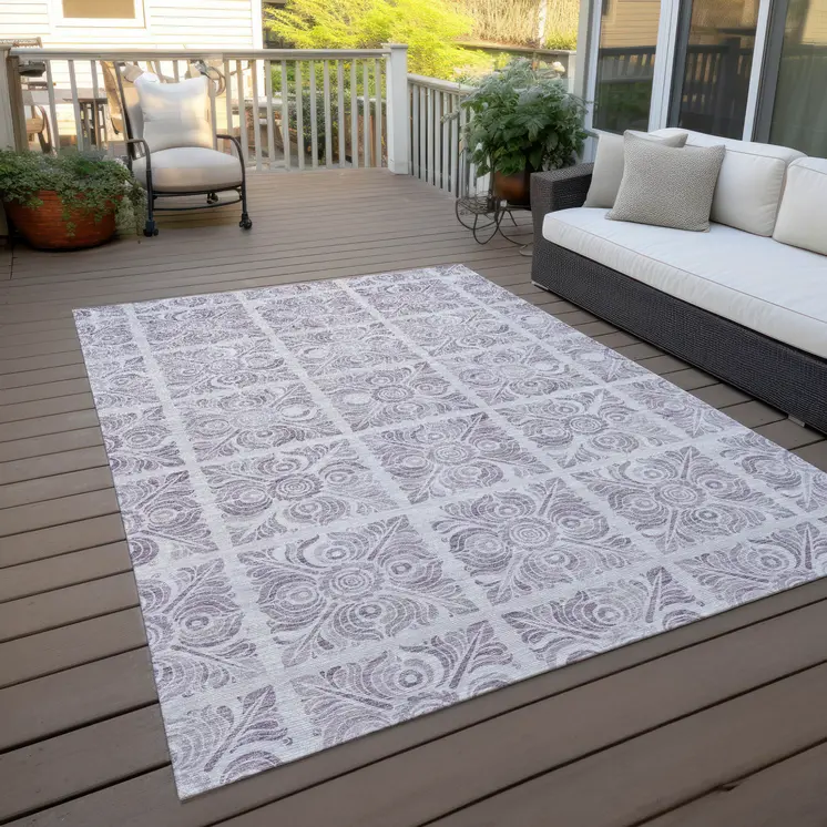5' X 8' Lavender And Silver Medallion Washable Indoor Outdoor Area Rug