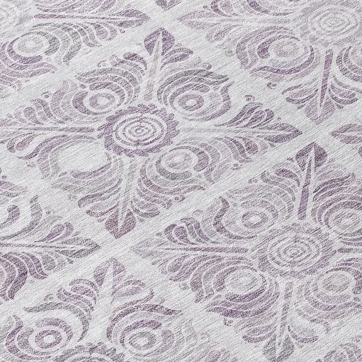 8' Lavender And Silver Round Medallion Washable Indoor Outdoor Area Rug