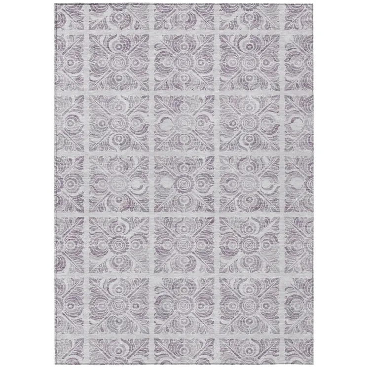 8' X 10' Lavender And Silver Medallion Washable Indoor Outdoor Area Rug