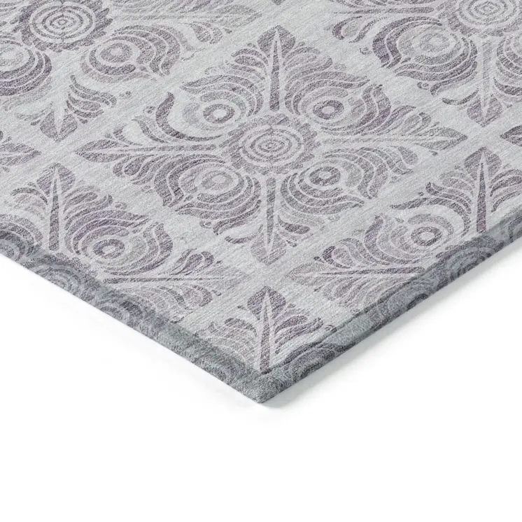 8' X 10' Lavender And Silver Medallion Washable Indoor Outdoor Area Rug