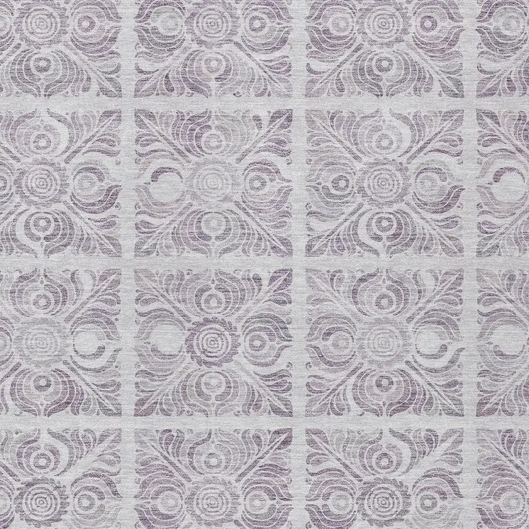 8' X 10' Lavender And Silver Medallion Washable Indoor Outdoor Area Rug