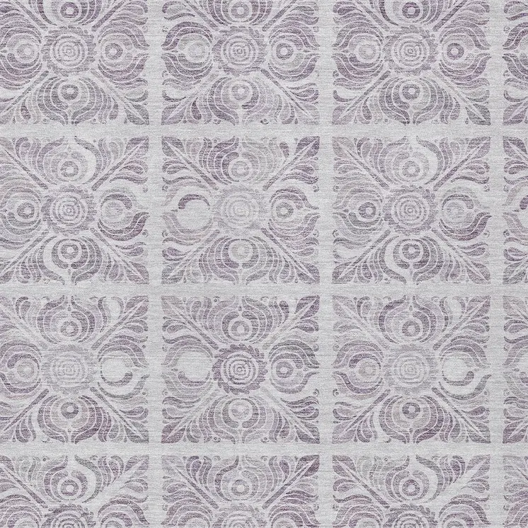 9' X 12' Lavender And Silver Medallion Washable Indoor Outdoor Area Rug