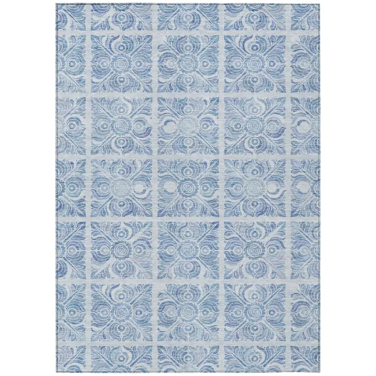 3' X 5' Sky Blue And Denim Blue Medallion Washable Indoor Outdoor Area Rug
