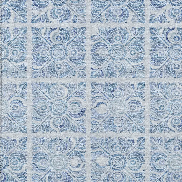 3' X 5' Sky Blue And Denim Blue Medallion Washable Indoor Outdoor Area Rug