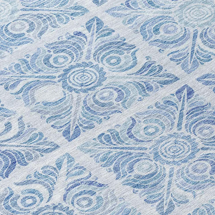 8' Sky Blue And Denim Blue Round Medallion Washable Indoor Outdoor Area Rug