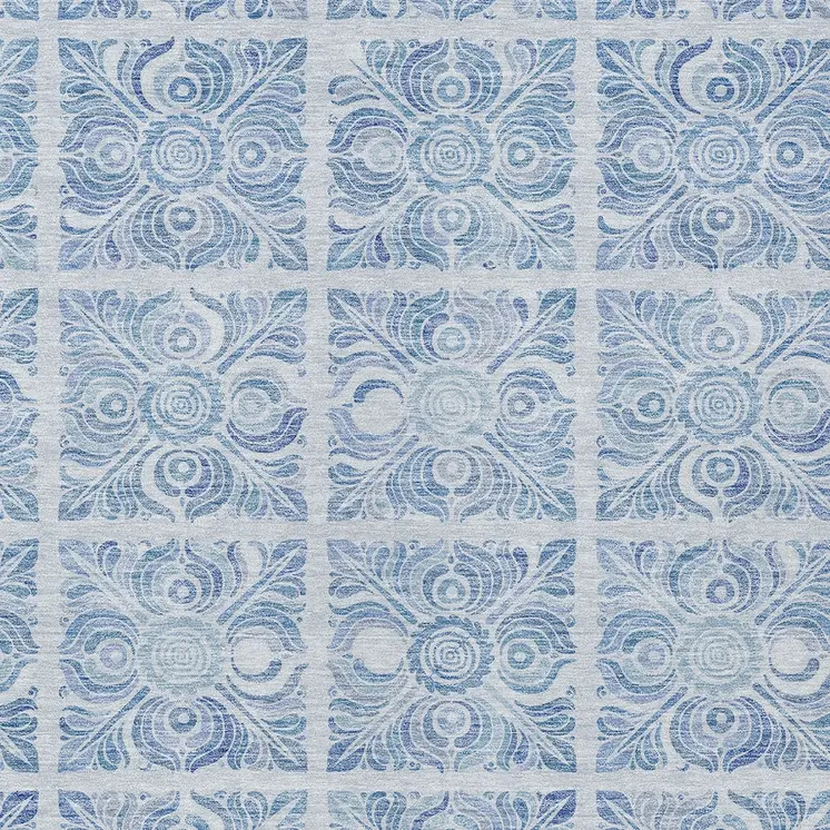 9' X 12' Sky Blue And Denim Blue Medallion Washable Indoor Outdoor Area Rug