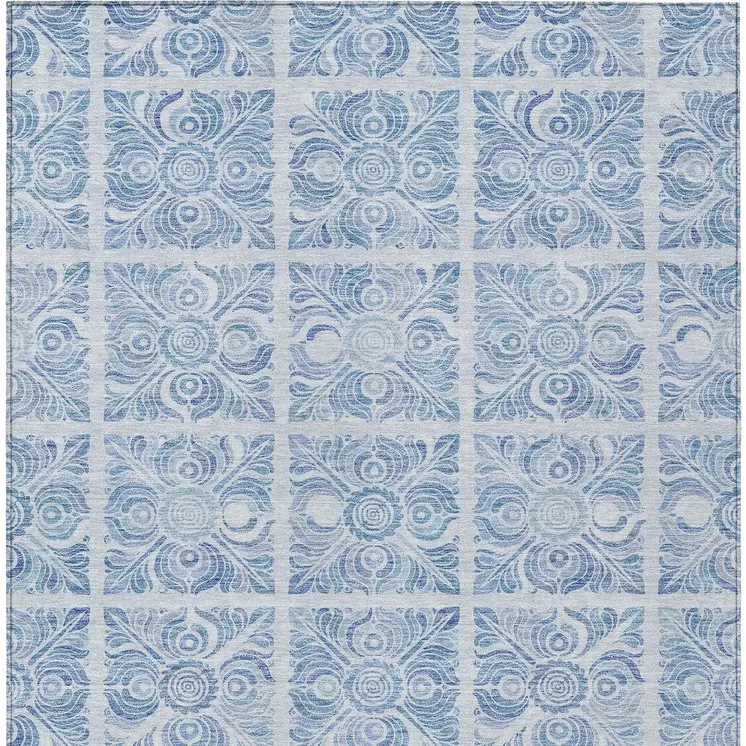 10' X 14' Sky Blue And Denim Blue Medallion Washable Indoor Outdoor Area Rug