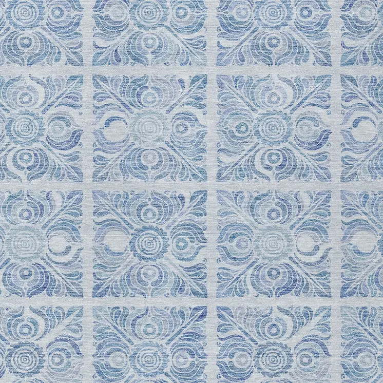 10' X 14' Sky Blue And Denim Blue Medallion Washable Indoor Outdoor Area Rug