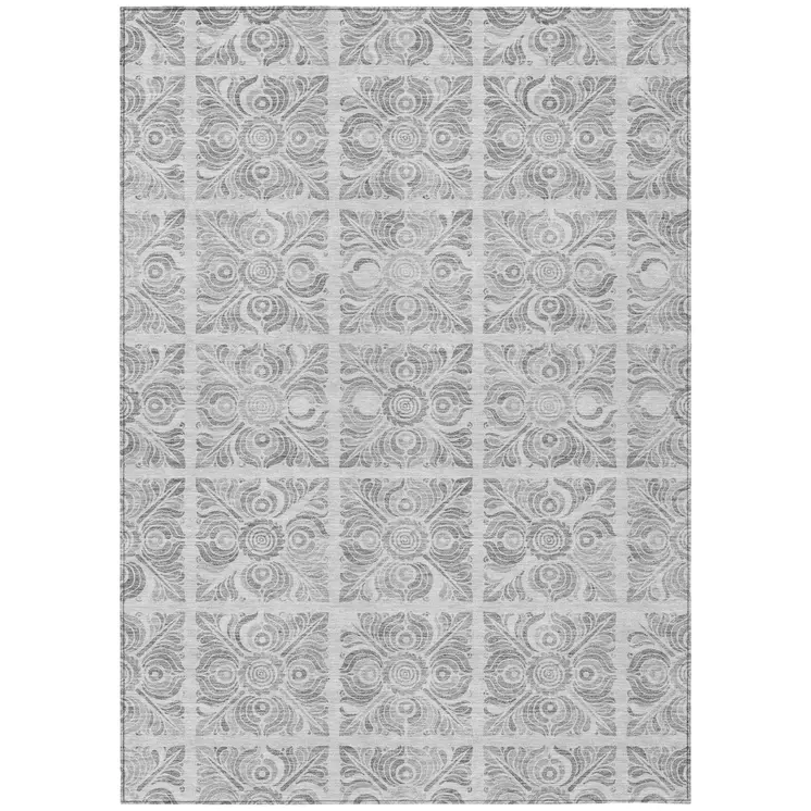 8' X 10' Silver And Gray Medallion Washable Indoor Outdoor Area Rug