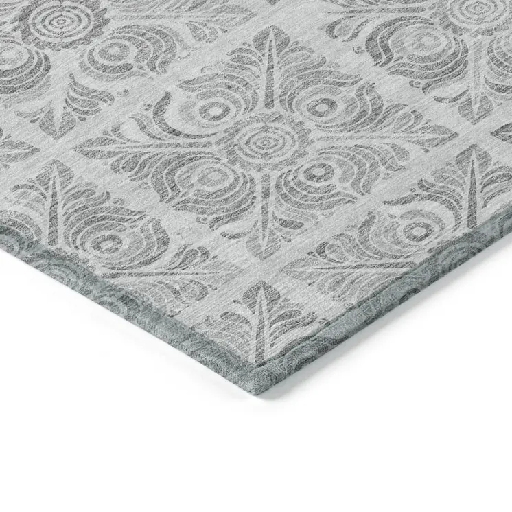 8' X 10' Silver And Gray Medallion Washable Indoor Outdoor Area Rug