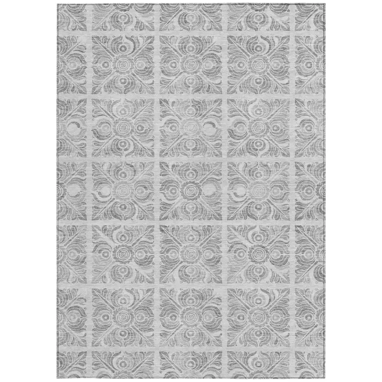 8' X 10' Silver And Gray Medallion Washable Indoor Outdoor Area Rug