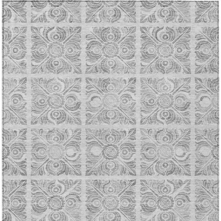 9' X 12' Silver And Gray Medallion Washable Indoor Outdoor Area Rug