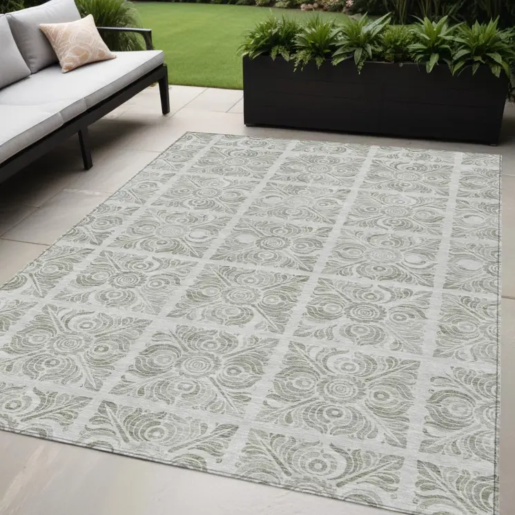 5' X 8' Taupe Beige And Tan Medallion Washable Indoor Outdoor Area Rug