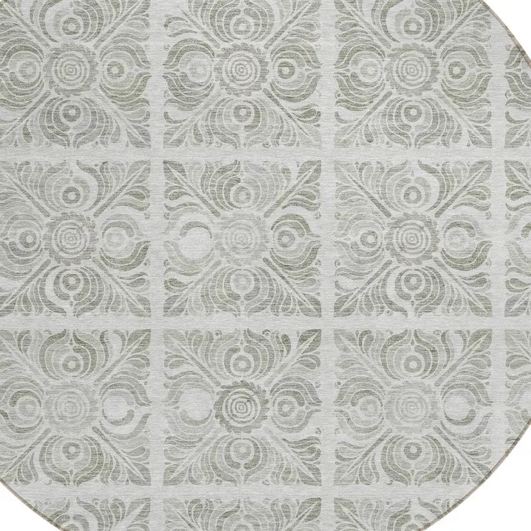8' Taupe Beige And Tan Round Medallion Washable Indoor Outdoor Area Rug