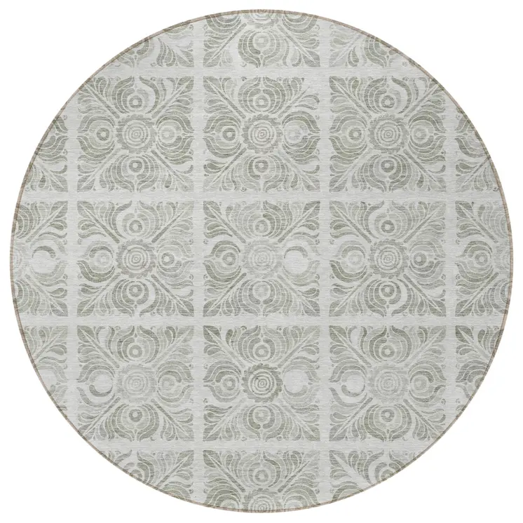 8' Taupe Beige And Tan Round Medallion Washable Indoor Outdoor Area Rug