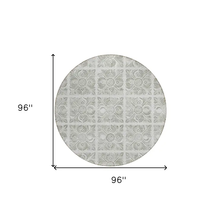 8' Taupe Beige And Tan Round Medallion Washable Indoor Outdoor Area Rug