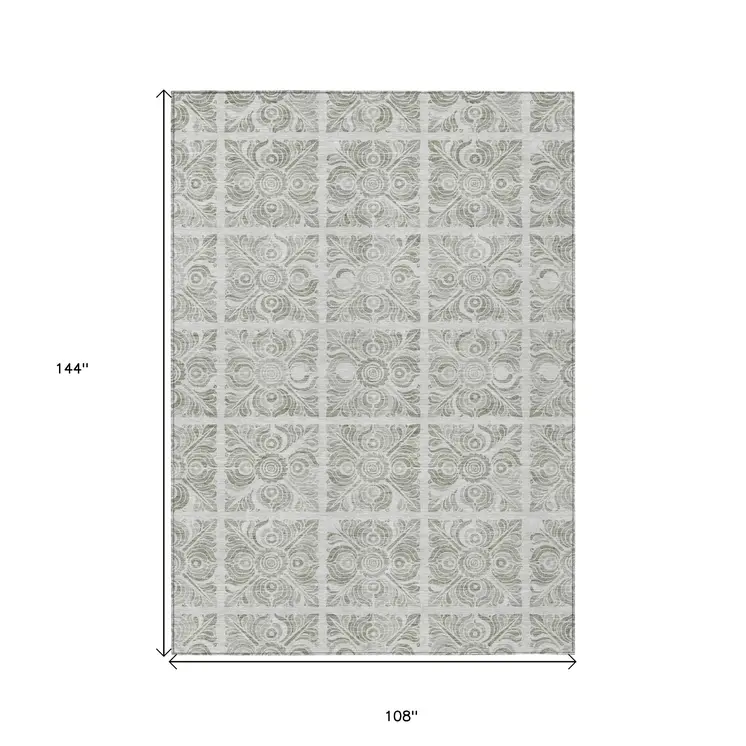9' X 12' Taupe Beige And Tan Medallion Washable Indoor Outdoor Area Rug