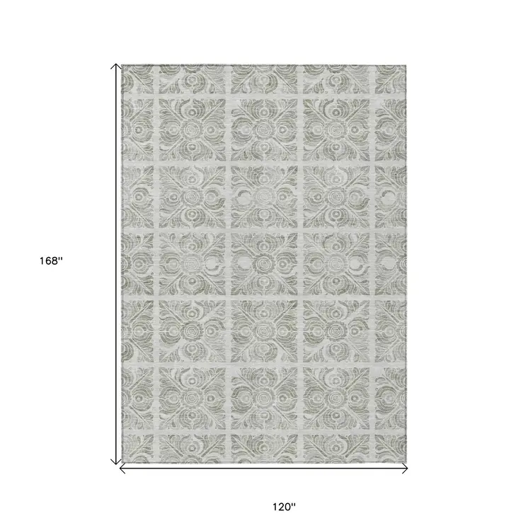 10' X 14' Taupe Beige And Tan Medallion Washable Indoor Outdoor Area Rug