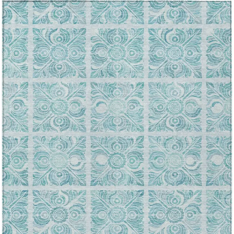 5' X 8' Turquoise And Teal Blue Medallion Washable Indoor Outdoor Area Rug