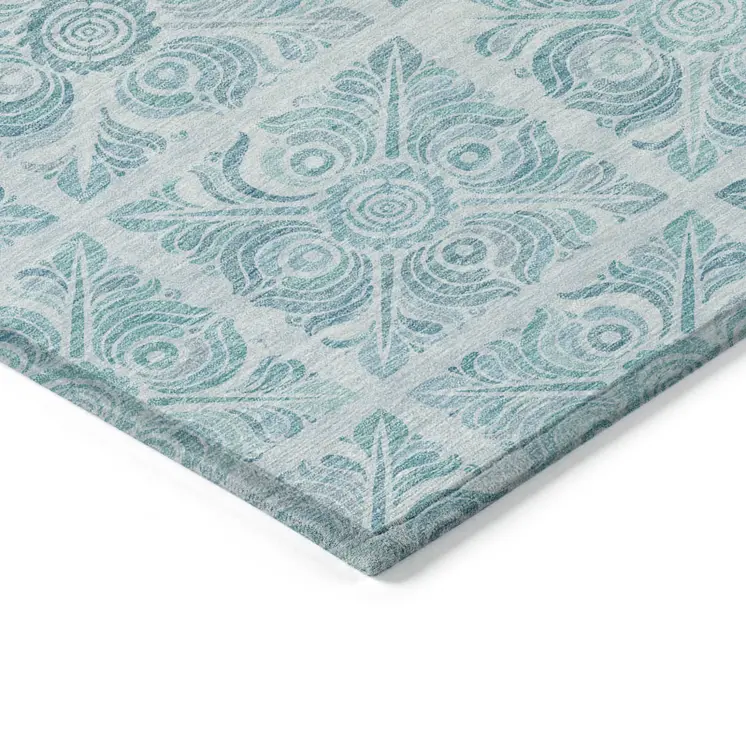 5' X 8' Turquoise And Teal Blue Medallion Washable Indoor Outdoor Area Rug