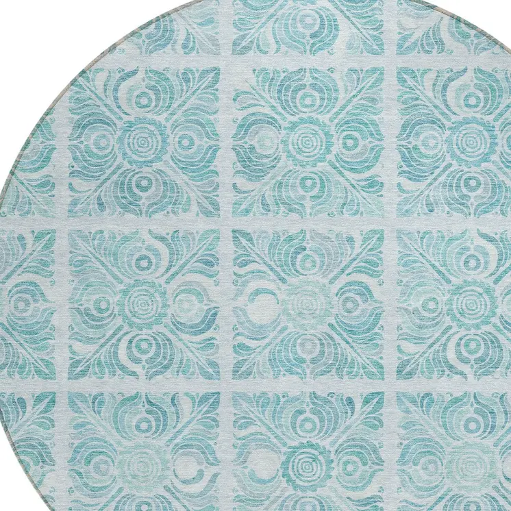 8' Turquoise And Teal Blue Round Medallion Washable Indoor Outdoor Area Rug