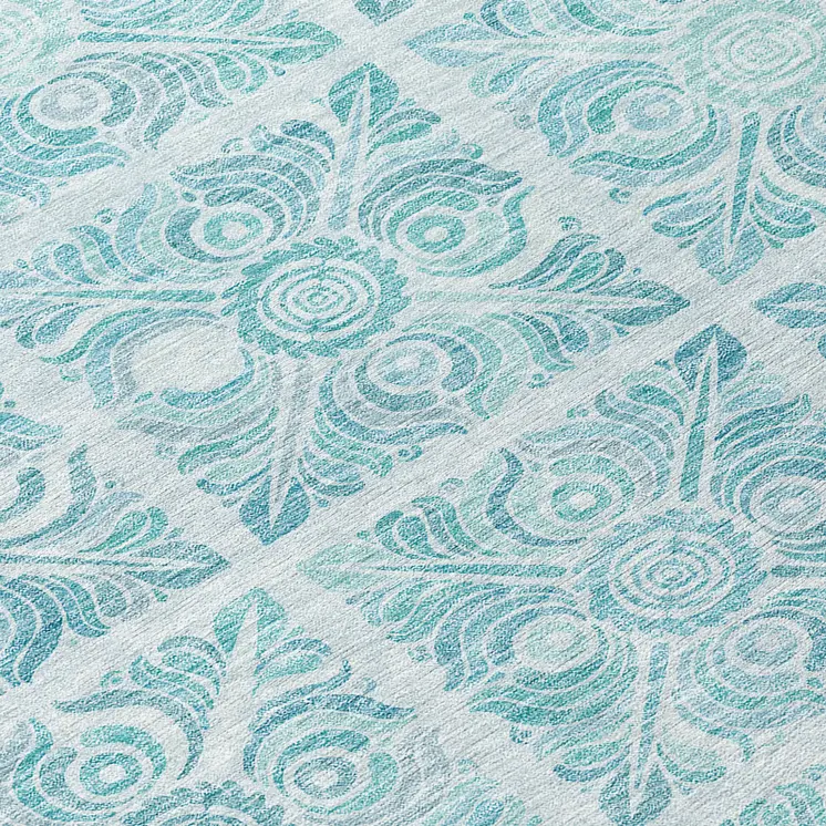8' Turquoise And Teal Blue Round Medallion Washable Indoor Outdoor Area Rug