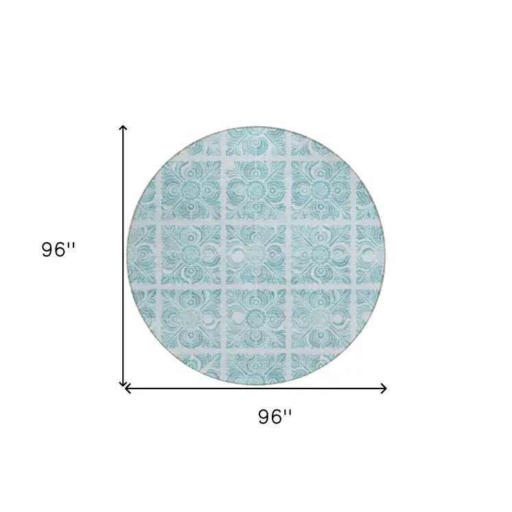 8' Turquoise And Teal Blue Round Medallion Washable Indoor Outdoor Area Rug