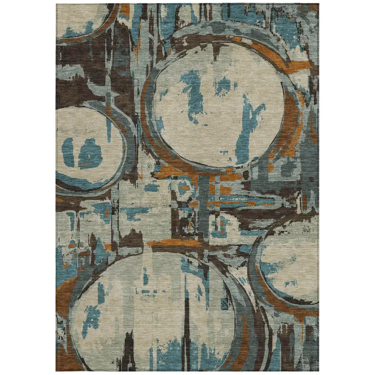 3' X 5' Beige Brown And Copper Geometric Washable Indoor Outdoor Area Rug