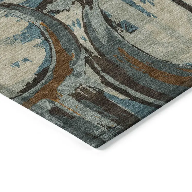 3' X 5' Beige Brown And Copper Geometric Washable Indoor Outdoor Area Rug