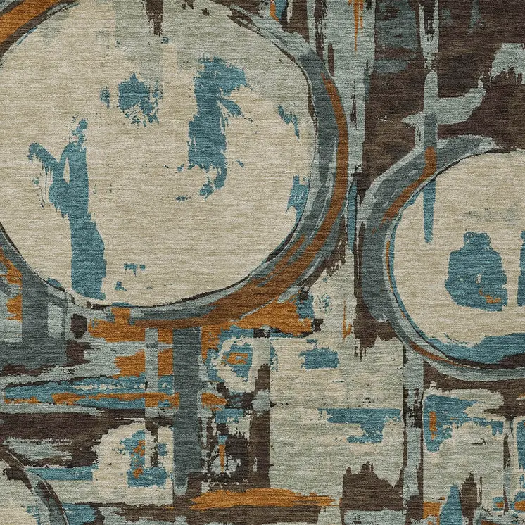 3' X 5' Beige Brown And Copper Geometric Washable Indoor Outdoor Area Rug