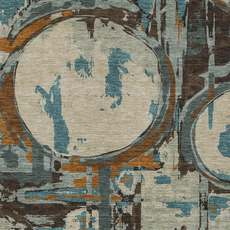 5' X 8' Beige Brown And Copper Geometric Washable Indoor Outdoor Area Rug