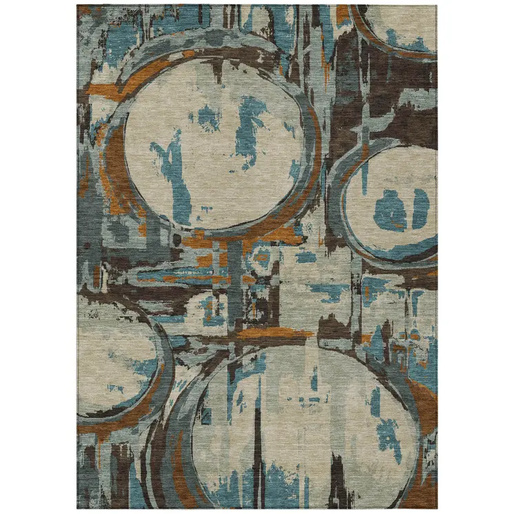 9' X 12' Beige Brown And Copper Geometric Washable Indoor Outdoor Area Rug