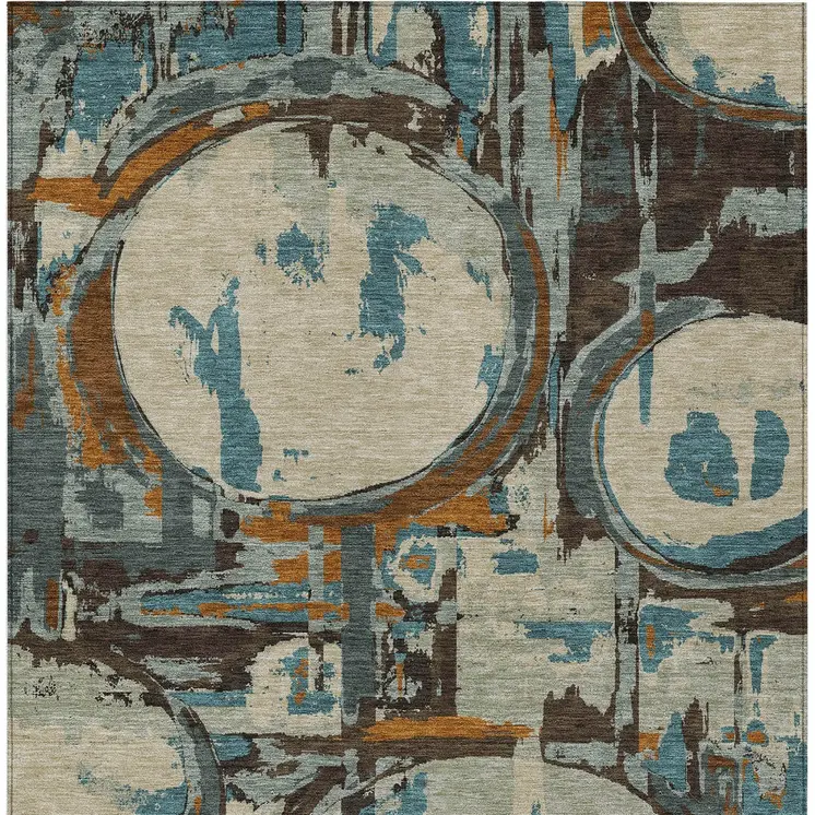 9' X 12' Beige Brown And Copper Geometric Washable Indoor Outdoor Area Rug
