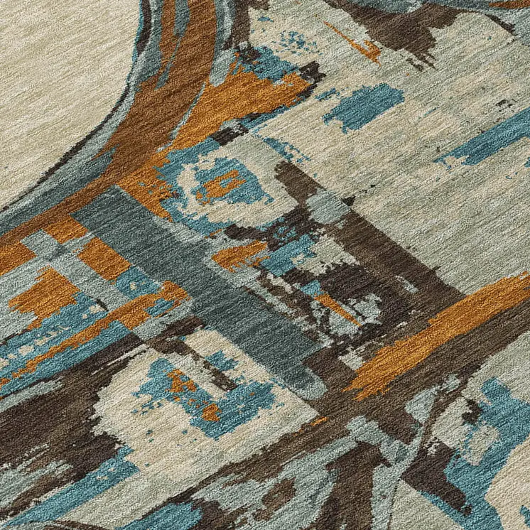9' X 12' Beige Brown And Copper Geometric Washable Indoor Outdoor Area Rug