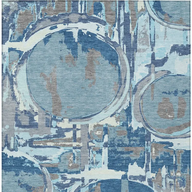 3' X 5' Sky Blue And Denim Blue Geometric Washable Indoor Outdoor Area Rug