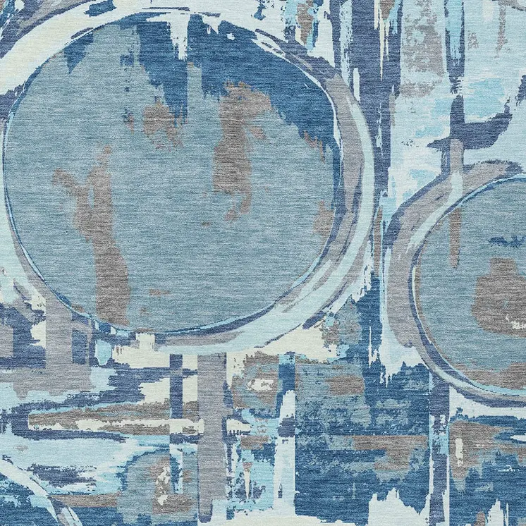 3' X 5' Sky Blue And Denim Blue Geometric Washable Indoor Outdoor Area Rug