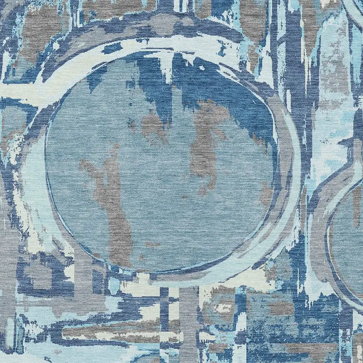 8' X 10' Sky Blue And Denim Blue Geometric Washable Indoor Outdoor Area Rug